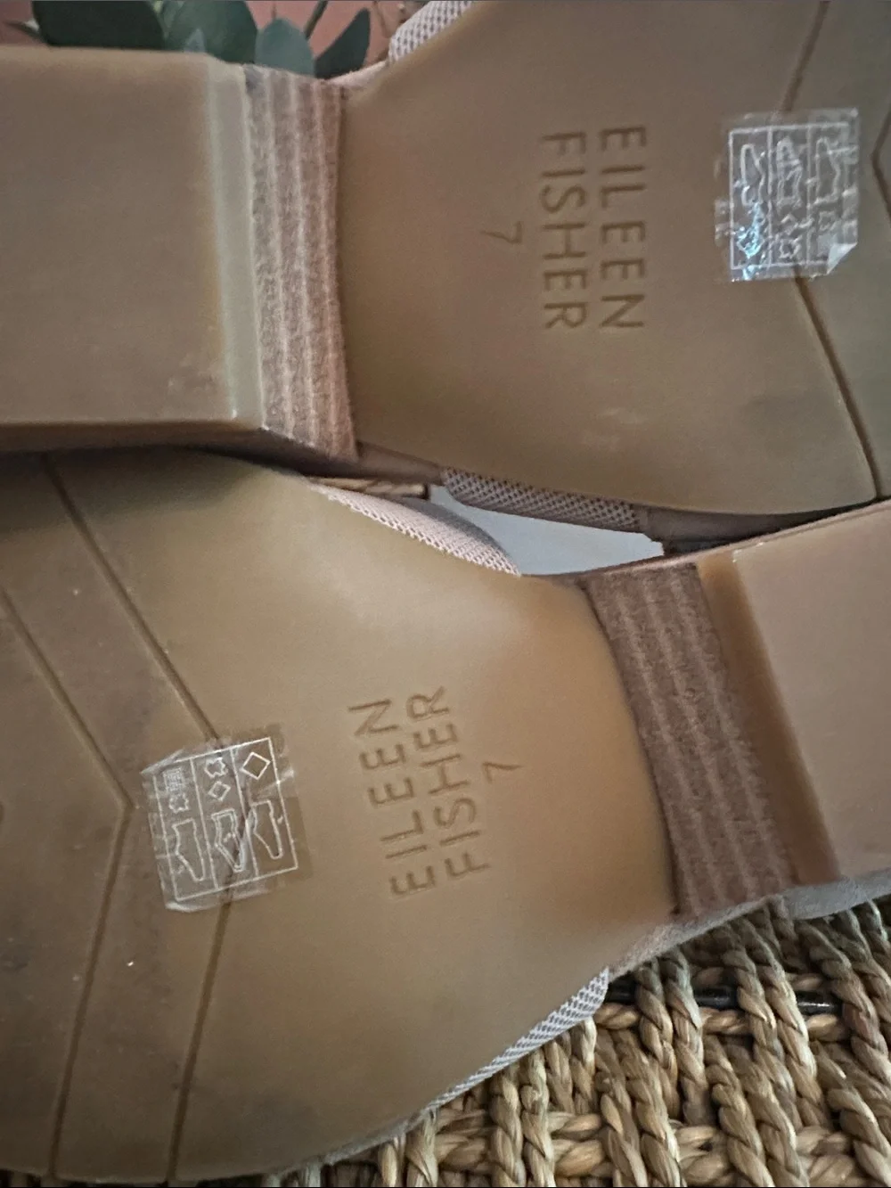 Eileen Fisher Hilly D’Orsay 7 tan suede mesh slip on 2” heel wedge shoes